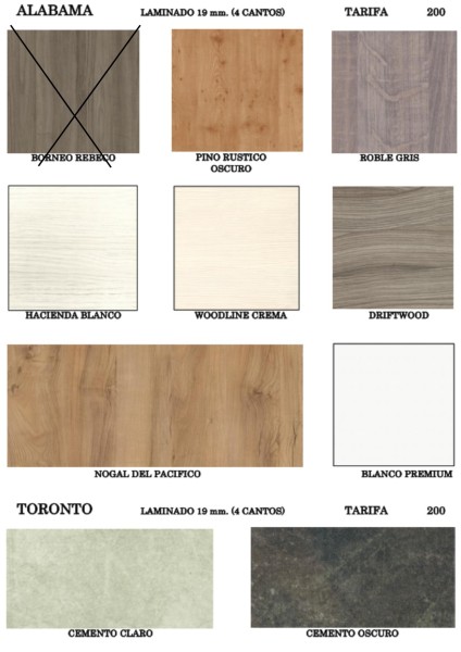 MUESTRARIO TARIFA 200 (PÁGINA 1) - 4 CANTOS PVC A JUEGO