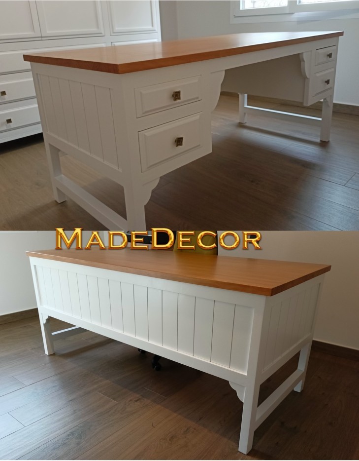 MESA DE OFICINA EN MADERA LACADA Y NOGAL